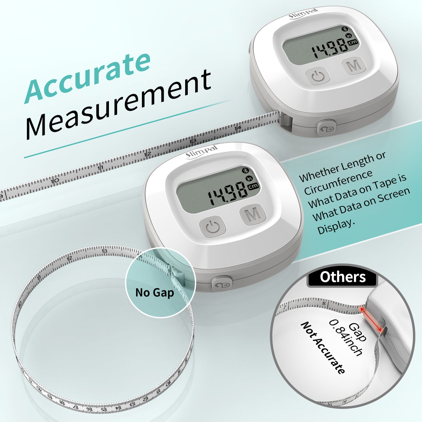 Slimpal Body Fat Tape Measure, Bluetooth Digital Smart Body Tape Measure  with LED Display, Retractable Measuring Tape for Fitness, Bodybuilding