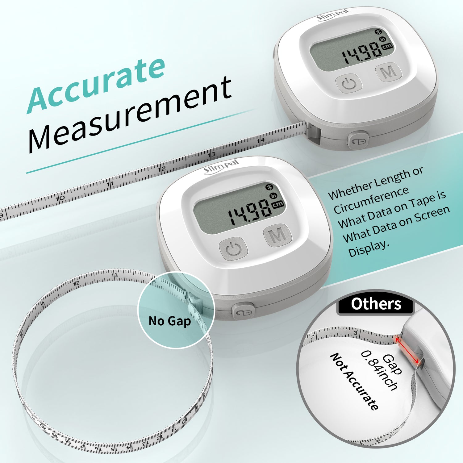 Slimpal Smart Body Tape Measure, Measuring Tape for Body Measurements, Tool  for Monitoring Body Fat BMI, Retractable Bluetooth Body Fat Measurement